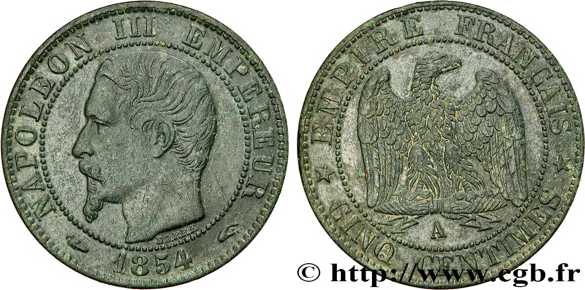 Cinq centimes Napoléon III, tête nue 1854 Paris F.116/8 TTB