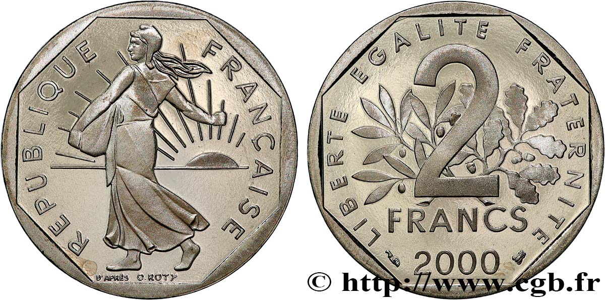 2 francs Semeuse, nickel, BE (Belle Épreuve) 2000 Pessac F.272/28 var. MS