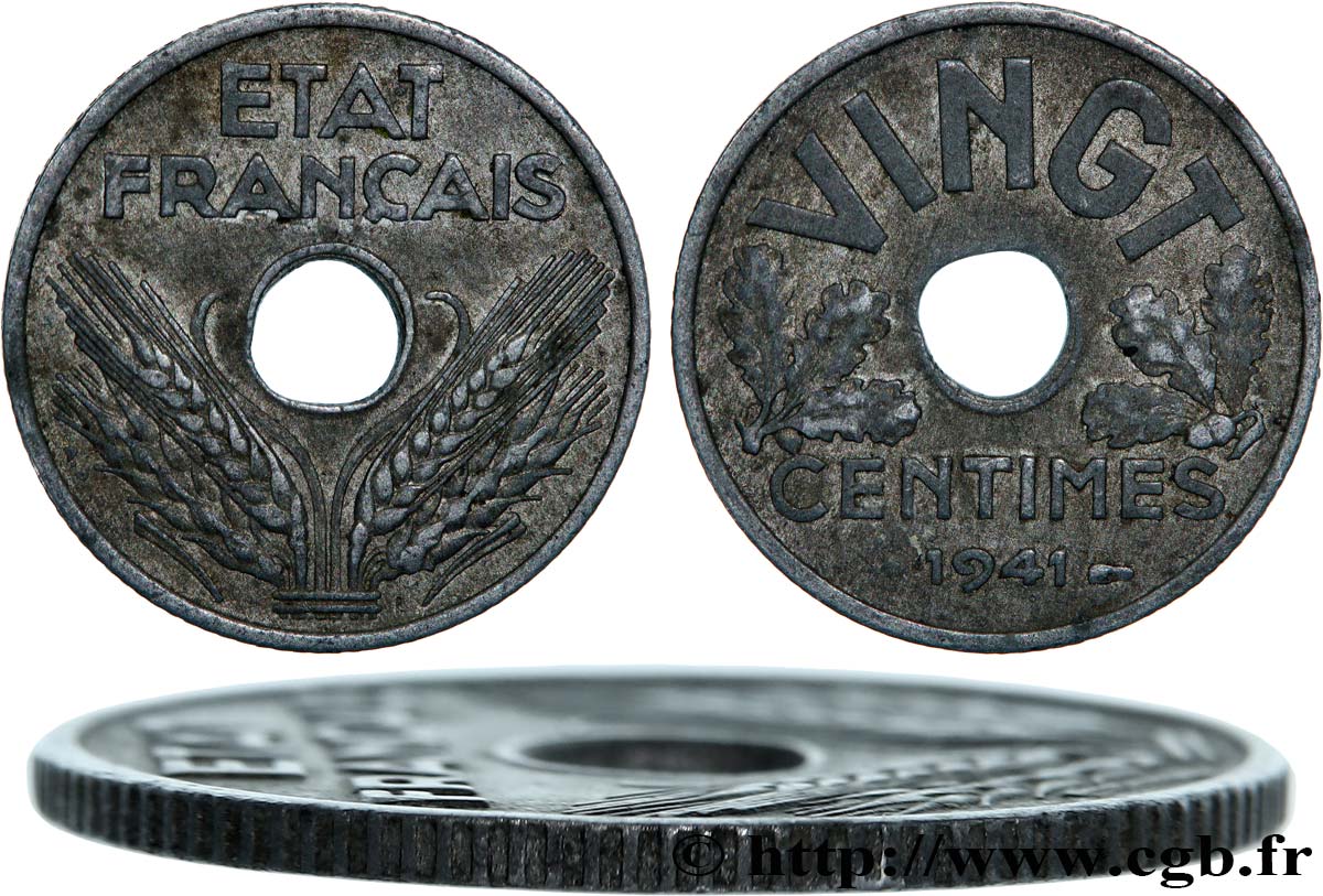 VINGT centimes État français, cannelures larges 1941  F.152/3 BB45 