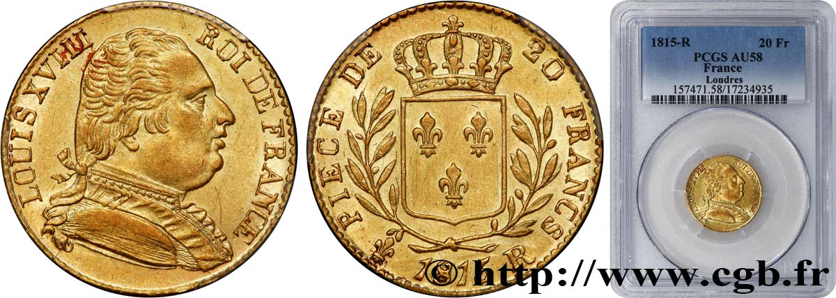 20 francs or Londres 1815 Londres F.518/1 AU58 PCGS