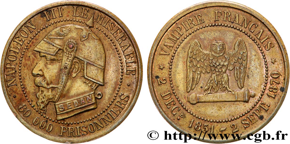 Médaille satirique Lt 27, type E “Chouette penchée” 1870  Schw.E2b  BB 