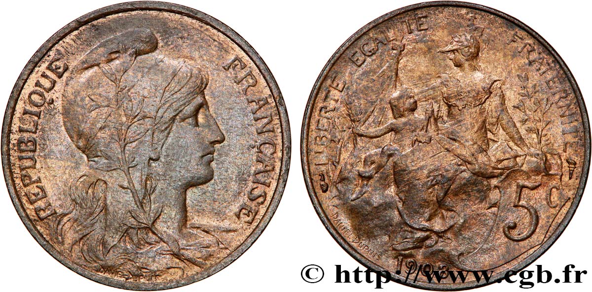 5 centimes Daniel-Dupuis 1908 F.119/19 MBC