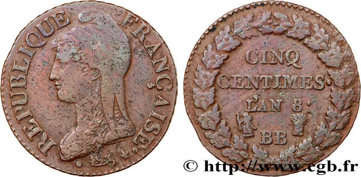 Cinq centimes Dupré, grand module 1800 Strasbourg F.115/117 TB35
