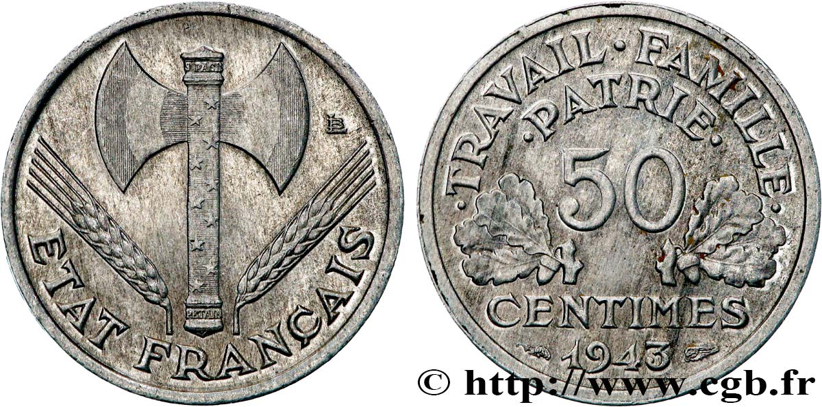 50 centimes Francisque, légère 1943 F.196/2 SUP60