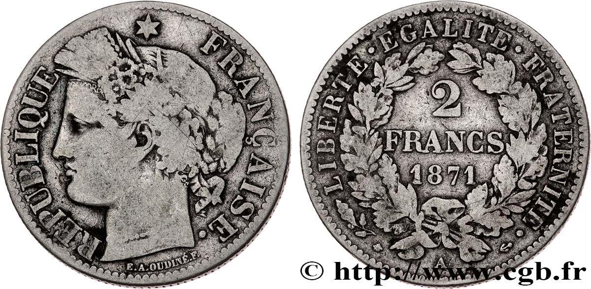 2 francs Cérès, avec légende 1871 Paris F.265/4 VF20