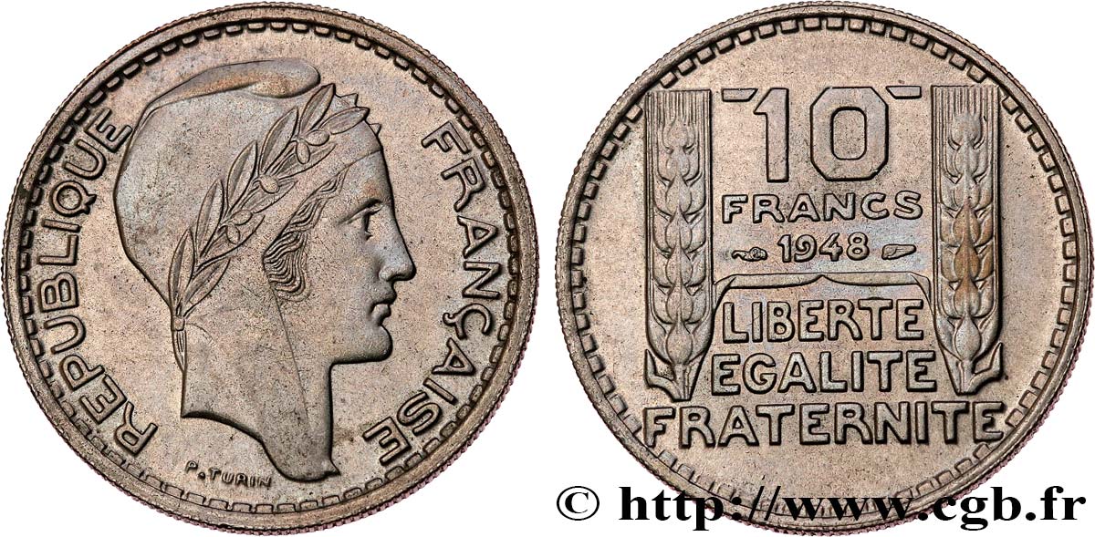 10 francs Turin, petite tête 1948 F.362/3 MS63