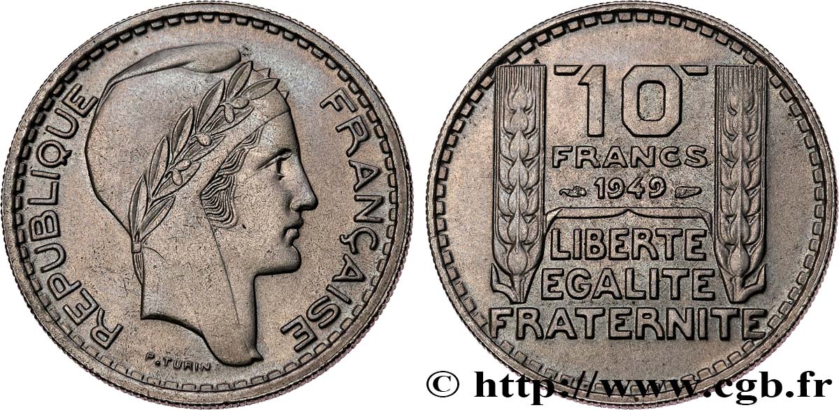 10 francs Turin, petite tête 1949 F.362/6 MS62