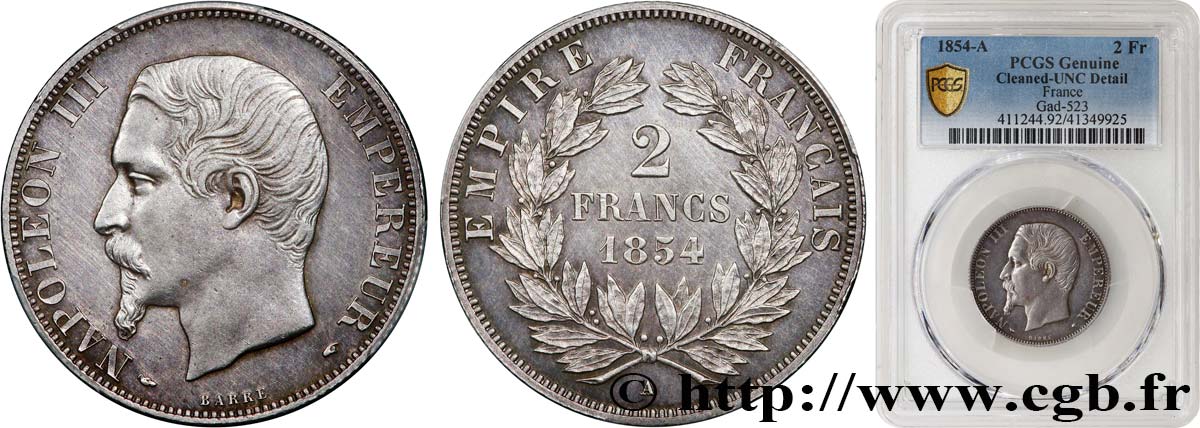 2 francs Napoléon III, tête nue 1854 Paris F.262/2 MS PCGS