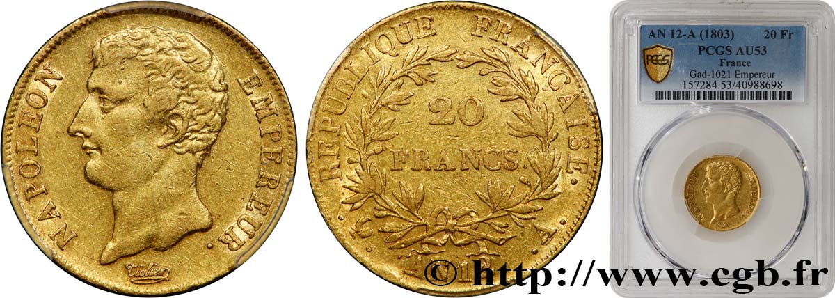 20 francs or Napoléon Empereur, buste intermédiaire 1804 Paris F.511/1 AU53 PCGS