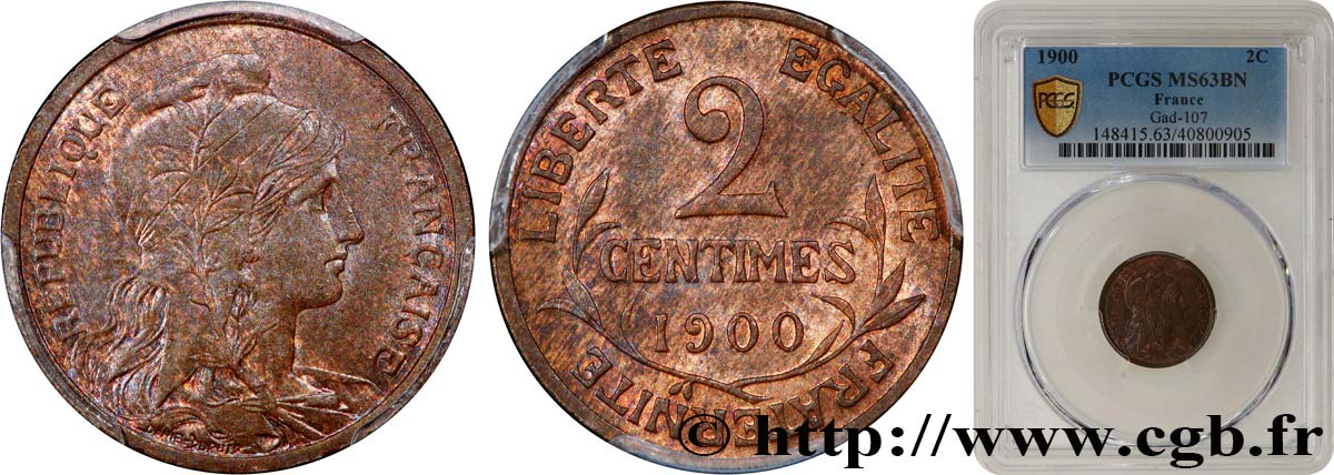 2 centimes Daniel-Dupuis 1900 Paris F.110/4 MS63 PCGS
