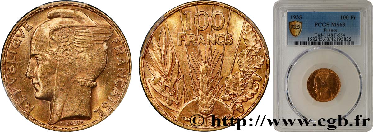 100 francs or, Bazor 1935 Paris F.554/6 MS63 PCGS