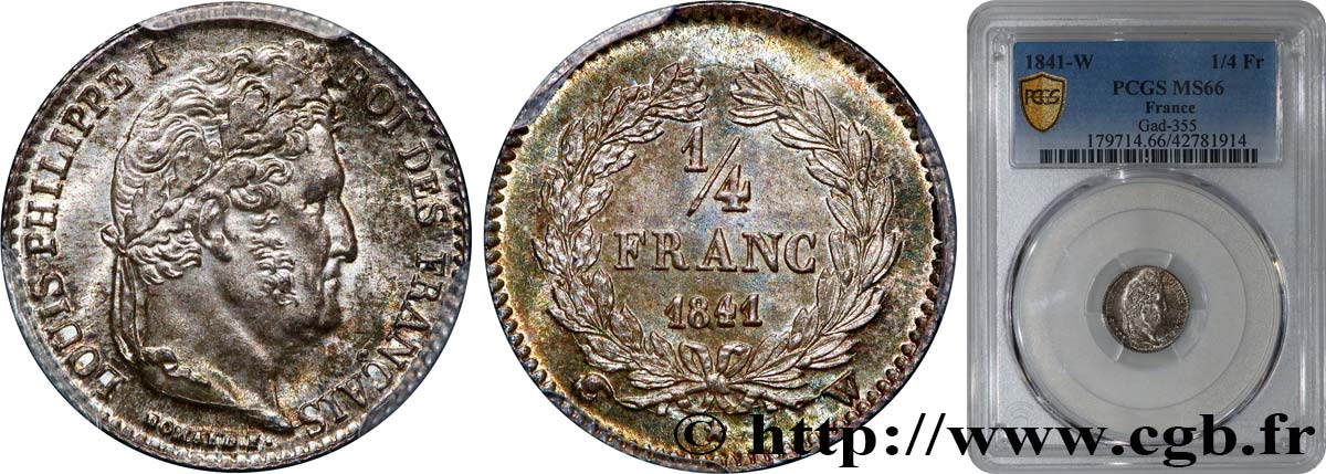 1/4 franc Louis-Philippe 1841 Lille F.166/88 MS66 PCGS