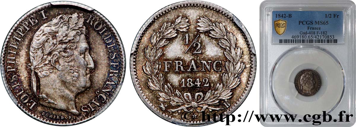 1/2 franc Louis-Philippe 1842 Rouen F.182/95 MS65 PCGS