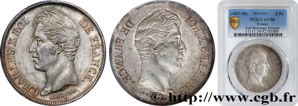 5 francs Charles X, 2e type, Frappe Incuse n.d. s.l. F.311/- AU58 PCGS