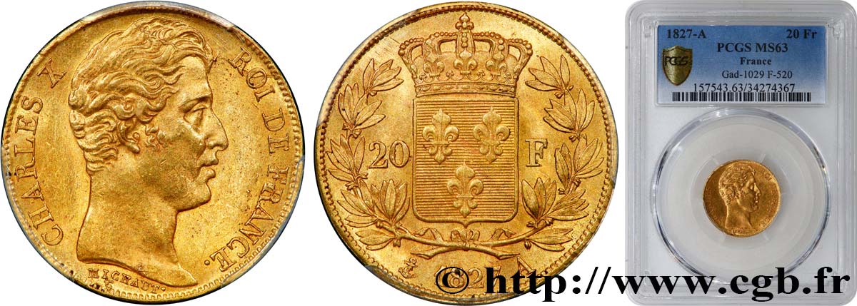 20 francs or Charles X 1827 Paris F.520/6 SC63 PCGS