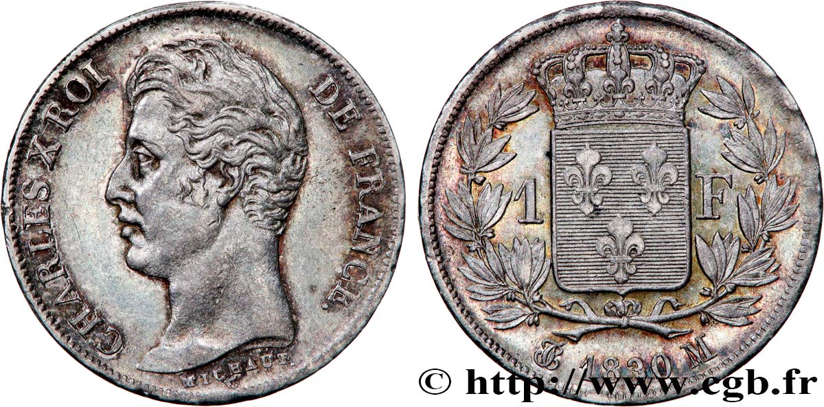 1 franc Charles X, matrice du revers à quatre feuilles 1830 Toulouse F.207A/31 VZ58 