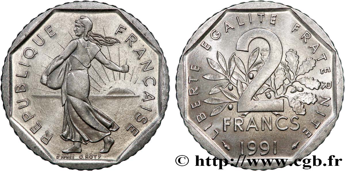 2 francs Semeuse, nickel, frappe monnaie 1991 Pessac F.272/15 MS62 