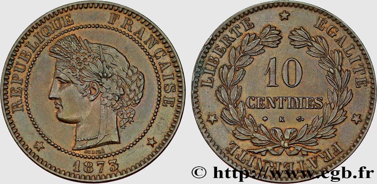 10 centimes Cérès 1873 Bordeaux F.135/11 SUP58 