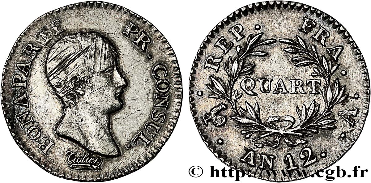Quart (de franc) Bonaparte Premier Consul 1804 Paris F.157/1 XF/AU 