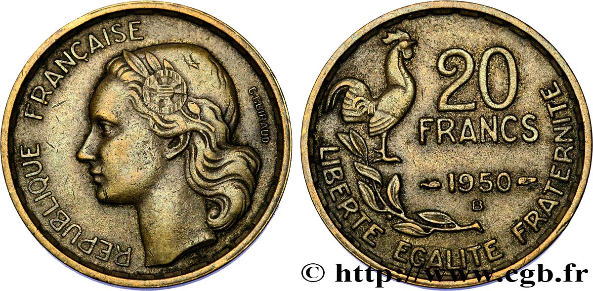 20 francs G. Guiraud, 3 faucilles 1950 Beaumont-Le-Roger F.402/5 TTB45