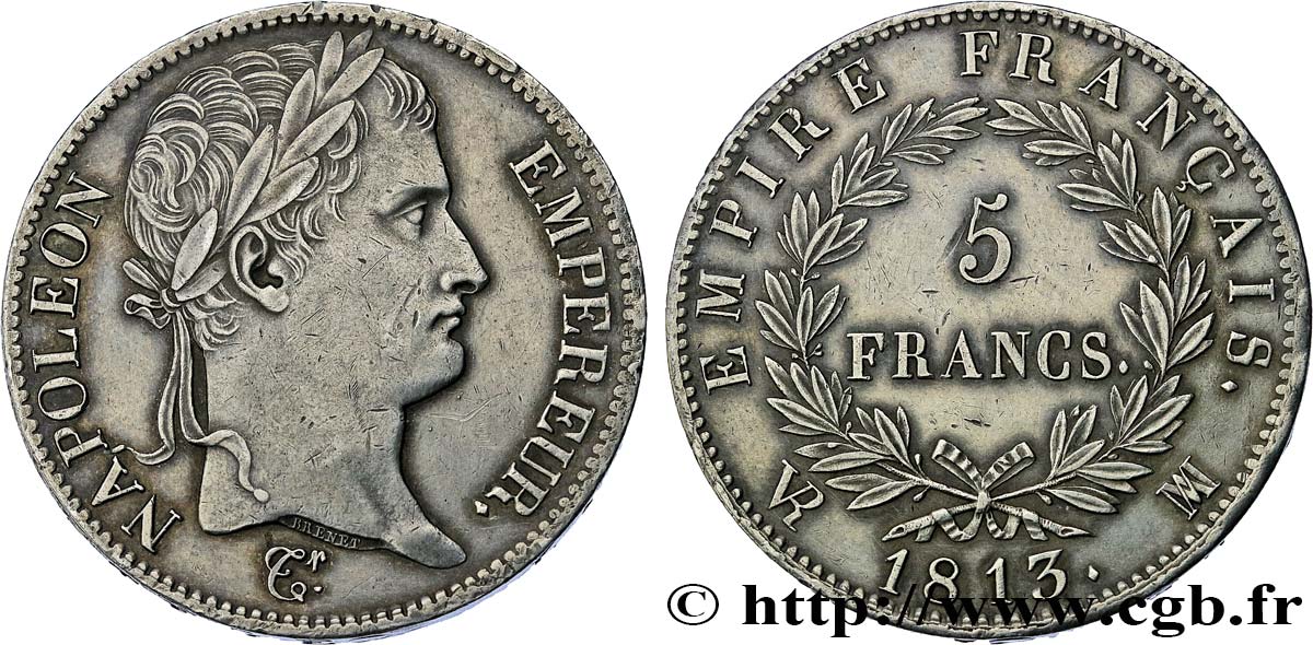 5 francs Napoléon Empereur, Empire français 1813 Marseille F.307/69 SPL 