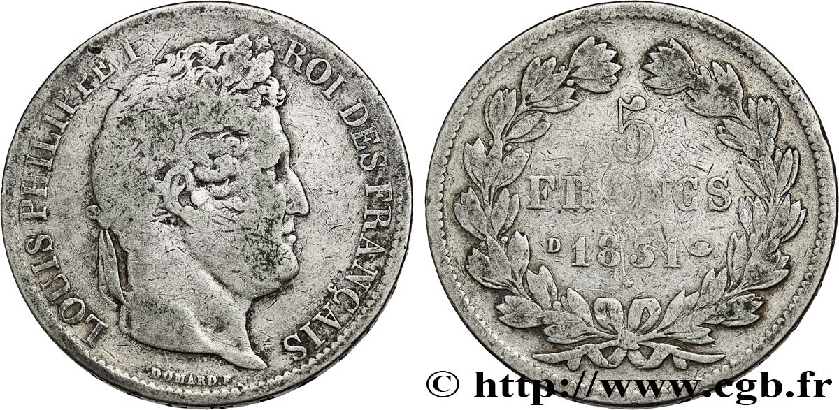 5 francs Ier type Domard, tranche en creux 1831 Lyon F.319/2 S15 