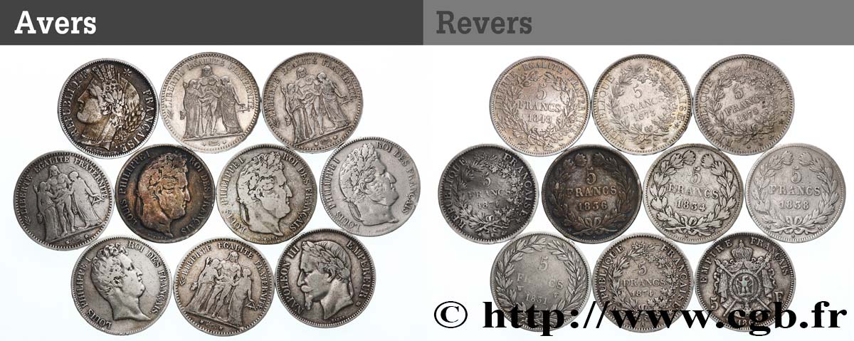 Lot de dix écus de 5 francs n.d. F.-/ S