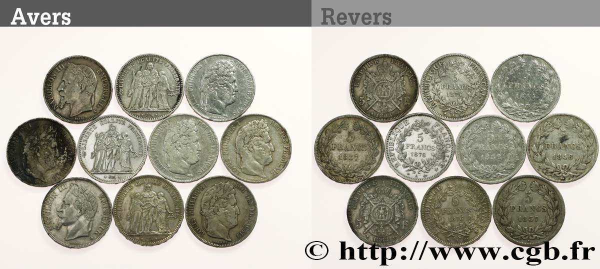 Lot de dix écus de 5 francs n.d. F.-/ TB