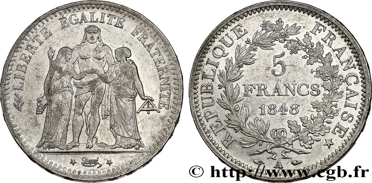 5 francs Hercule, IIe République 1848 Paris F.326/1 SS50