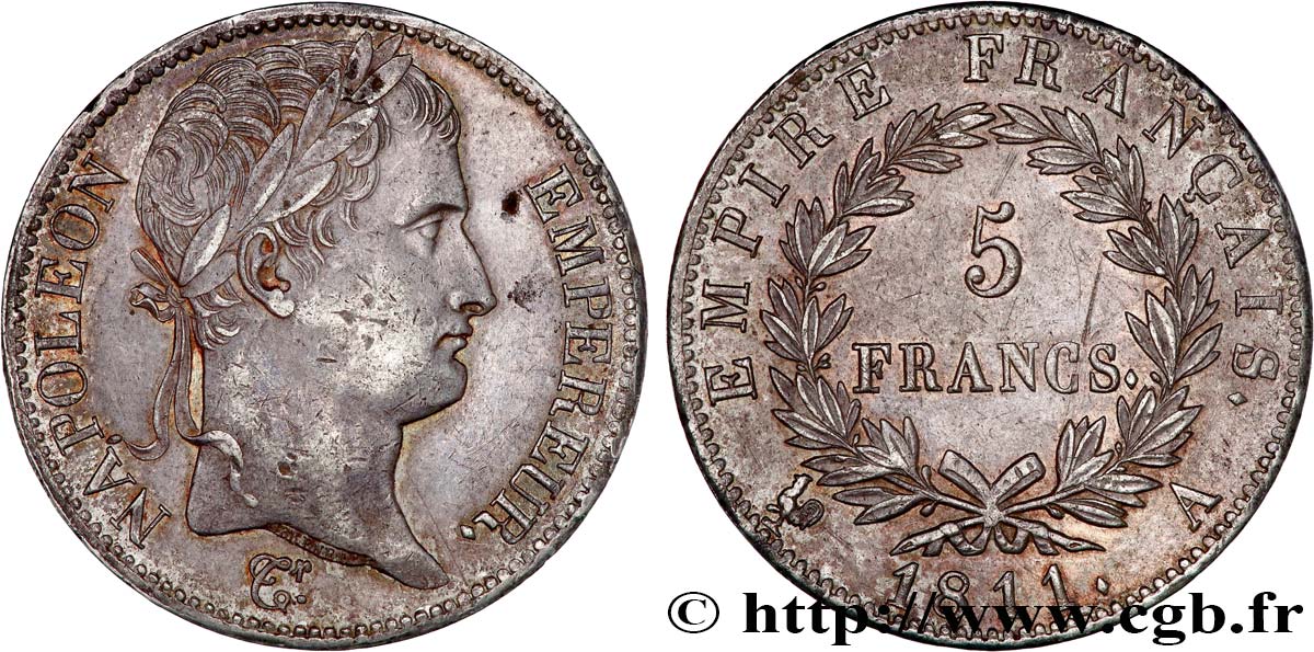 5 francs Napoléon Empereur, Empire français 1811 Paris F.307/27 MBC50 