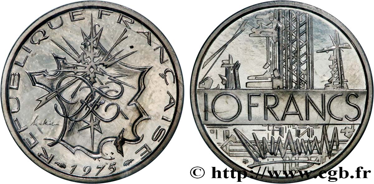 Piéfort argent de 10 francs Mathieu, tranche B 1975 Pessac GEM.186 P2 MS 
