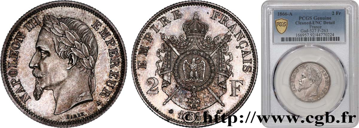 2 francs Napoléon III, tête laurée 1866 Paris F.263/2 fST PCGS