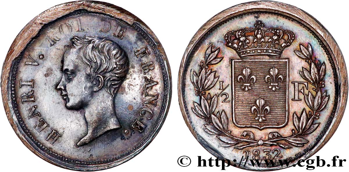 1/2 franc, buste juvénile, bronze argenté 1832  VG.2712  SUP+ 