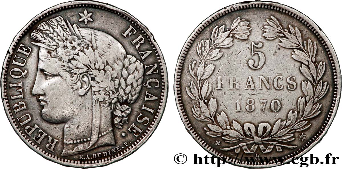 5 francs Cérès, sans légende 1870 Bordeaux F.332/3 VF 