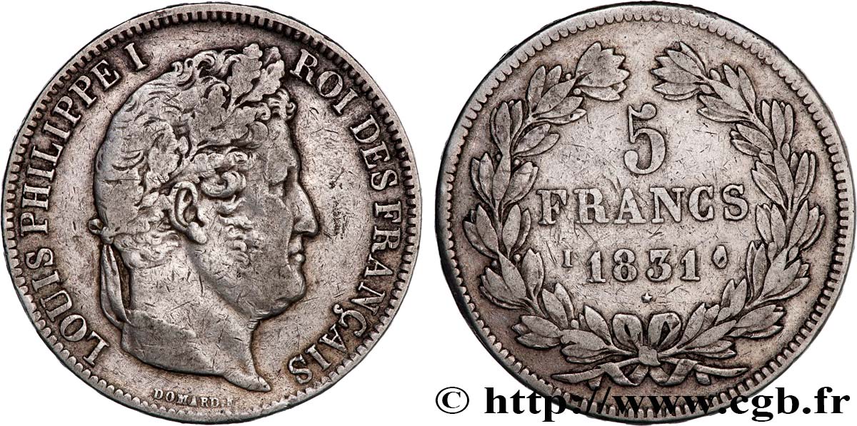 5 francs Ier type Domard, tranche en relief 1831 Limoges F.320/6 S30 