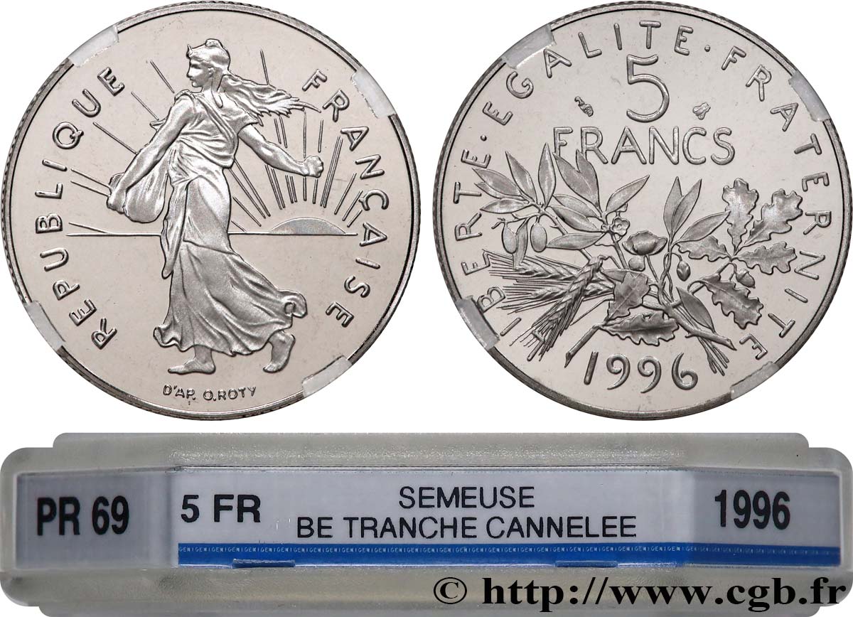 5 francs Semeuse, nickel, BE (Belle Épreuve), tranche striée 1996 Pessac F.341/32 var. FDC69 GENI