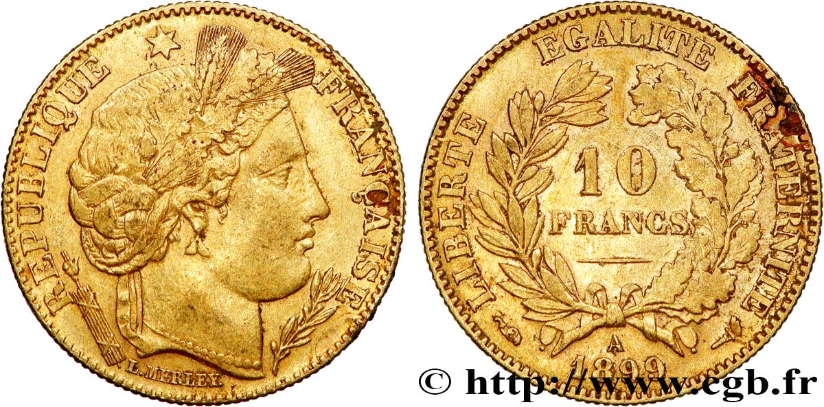 10 francs or Cérès, Troisième République 1899 Paris F.508/5 XF
