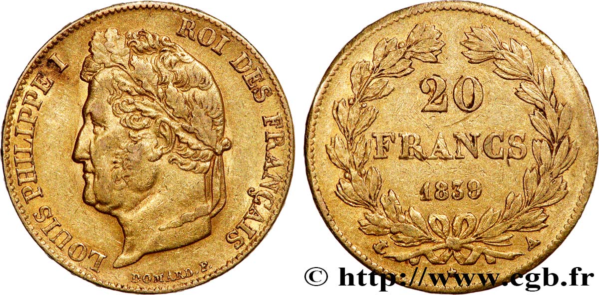 20 francs or Louis-Philippe, Domard 1839 Paris F.527/20 XF
