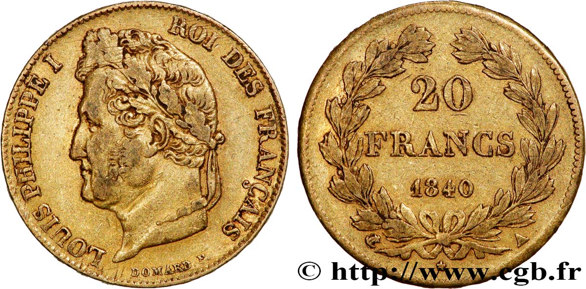 20 francs or Louis-Philippe, Domard 1840 Paris F.527/22 XF