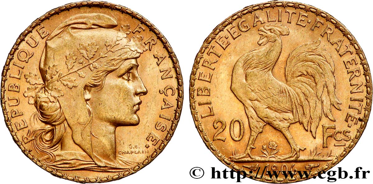 20 francs or Coq, Dieu protège la France 1906 Paris F.534/11 AU