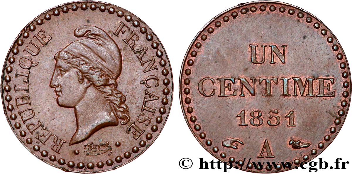 Un centime Dupré, IIe République 1851 Paris F.101/7 EBC61 