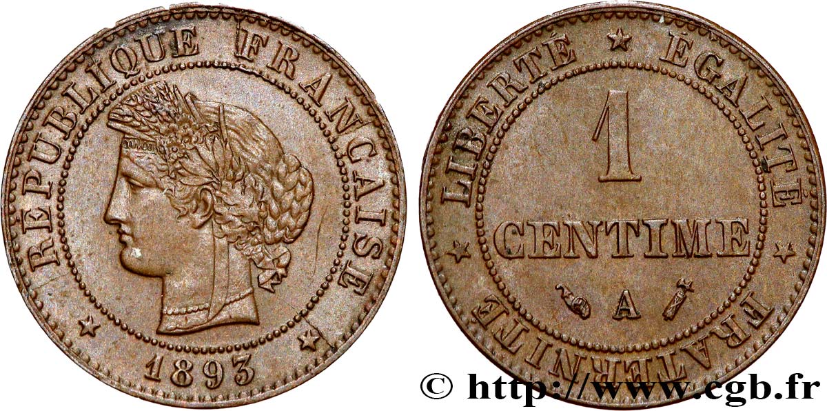 1 centime Cérès 1893 Paris F.104/20 SUP