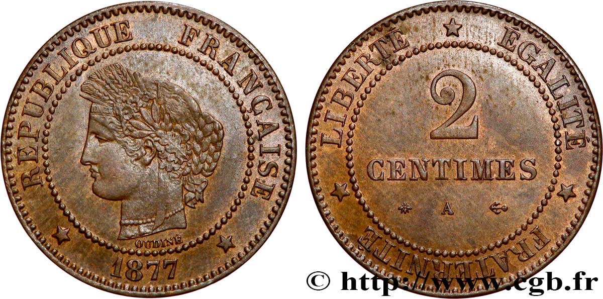 2 centimes Cérès 1877 Paris F.109/2 SUP62