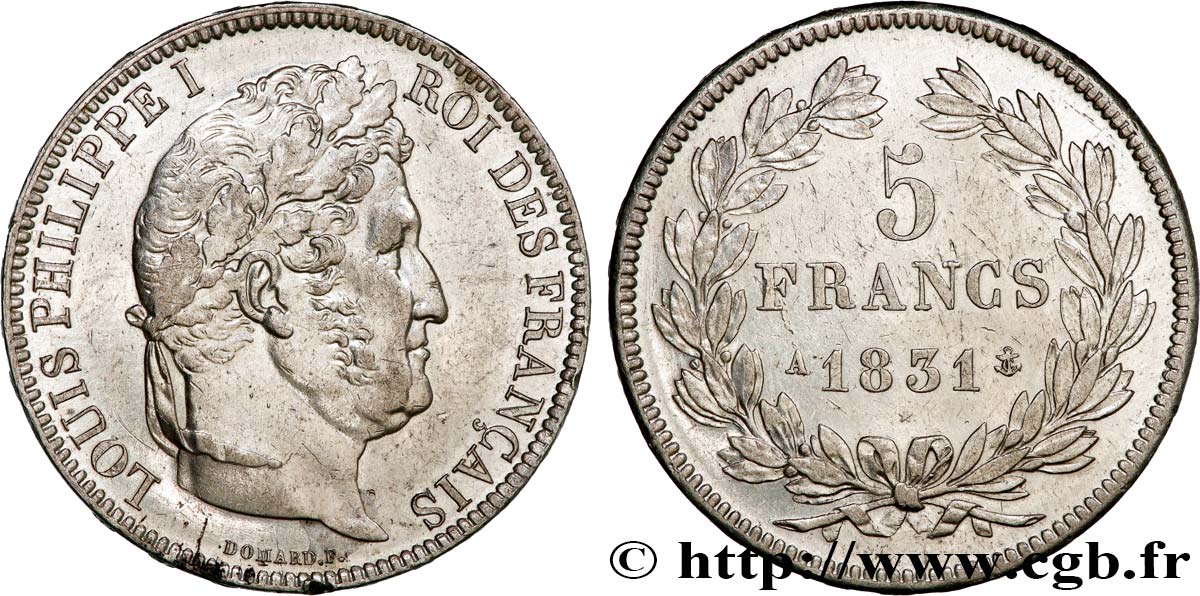 5 francs Ier type Domard, tranche en relief 1831 Paris F.320/1 TTB+ 