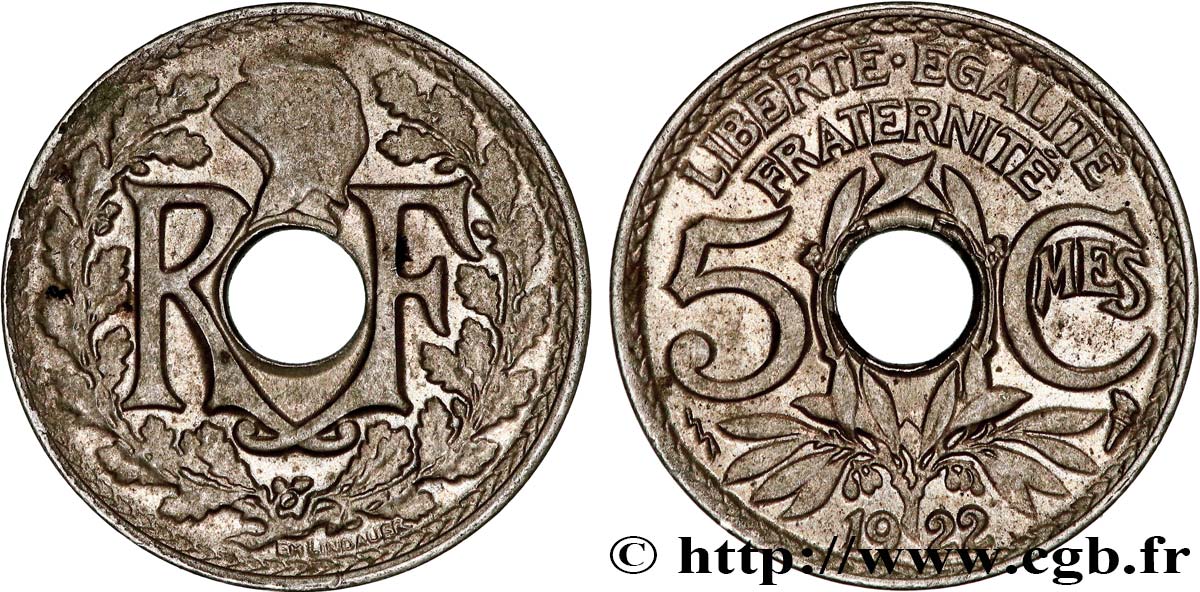 5 centimes Lindauer, petit module 1922 Poissy F.122/5 EBC55