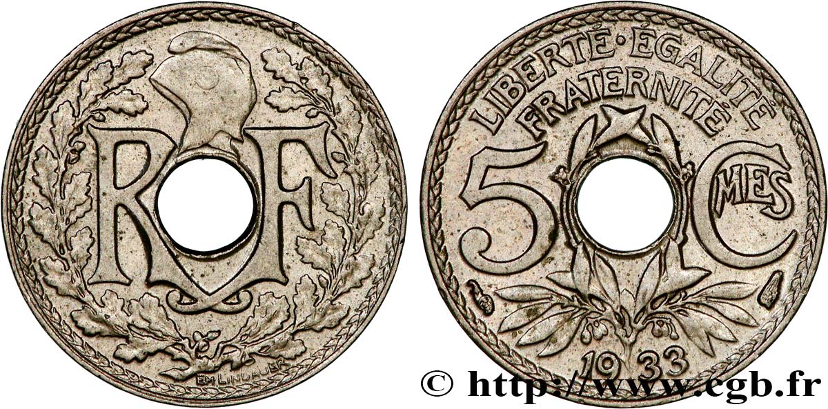 5 centimes Lindauer, petit module 1933 Paris F.122/16 VZ58