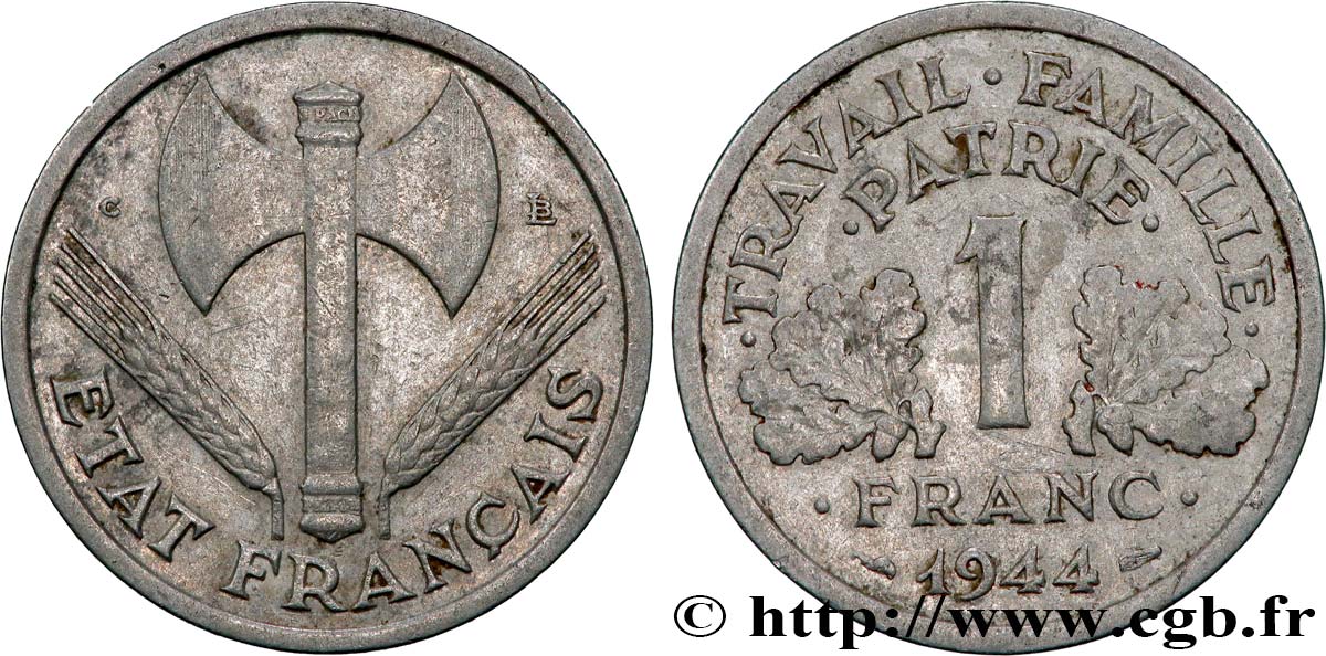1 franc Francisque, légère, petit c 1944 Castelsarrasin F.223/8 VF25 