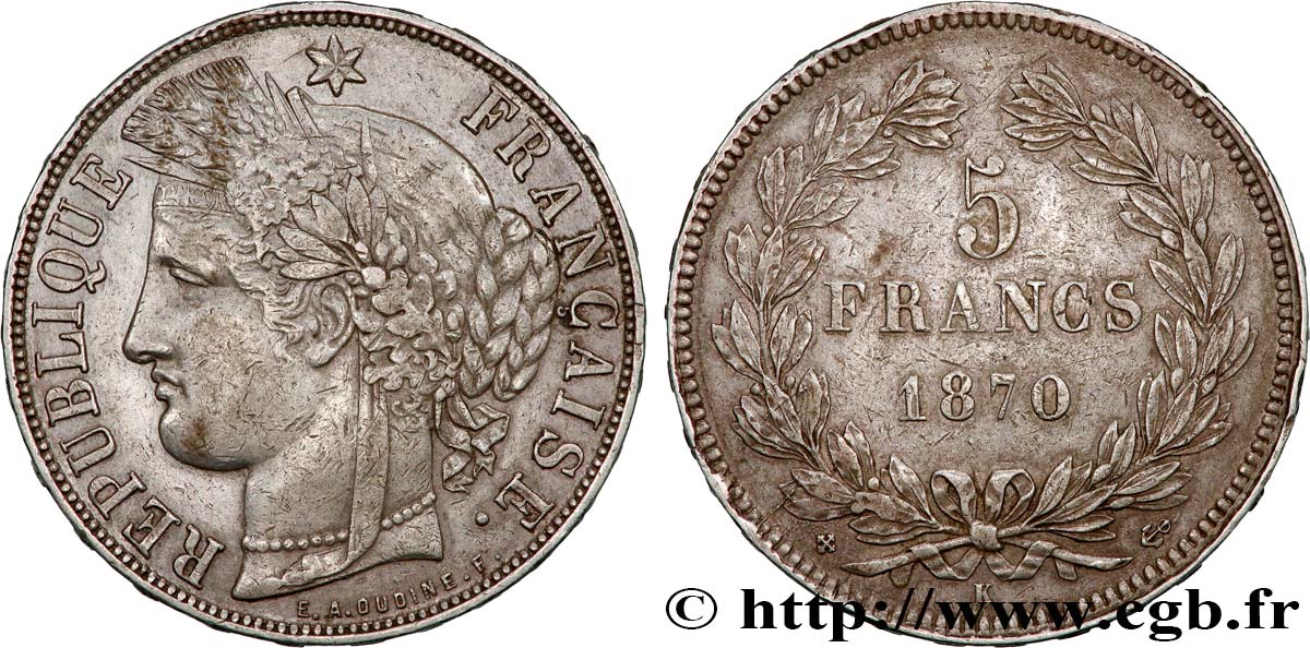 5 francs Cérès, sans légende 1870 Bordeaux F.332/2 AU50 