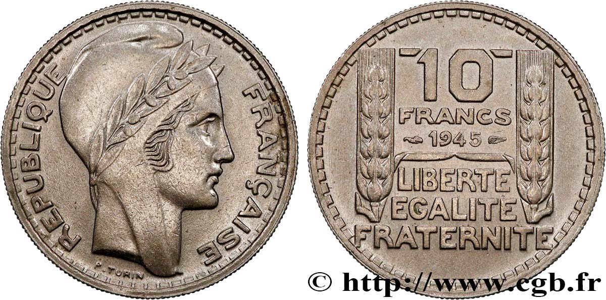 10 francs Turin, grosse tête, rameaux longs 1945 F.361/2 AU