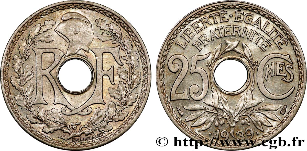 25 centimes Lindauer, maillechort 1939 F.172/3 MS62